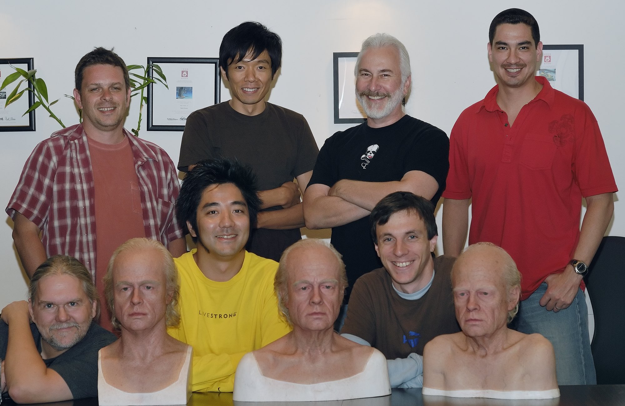 2006. Rick Baker's Cinovation&nbsp;Studios deliver the Brad Pitt heads by Kazu Hiro to Digital Domain